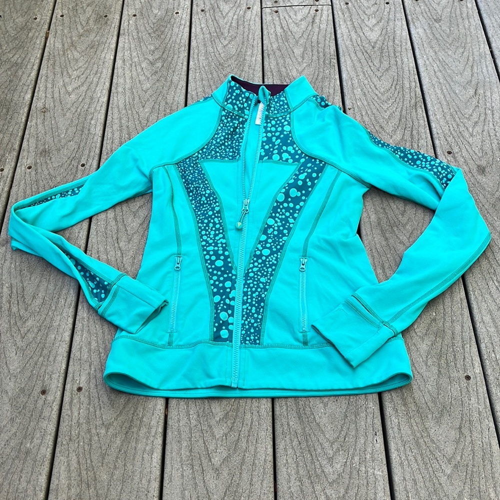 Ivivva Lululemon perfect your practice teal zip up jacket size 14